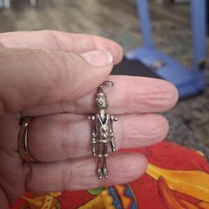 Sterling Silver Pinocchio Doll Pendant Necklace - Silver